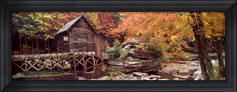 Framed Glade Creek Grist Mill with Autumn Trees, Babcock State Park, West Virginia Print