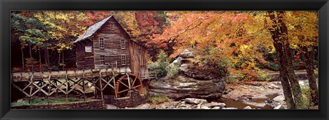 Framed Glade Creek Grist Mill with Autumn Trees, Babcock State Park, West Virginia Print