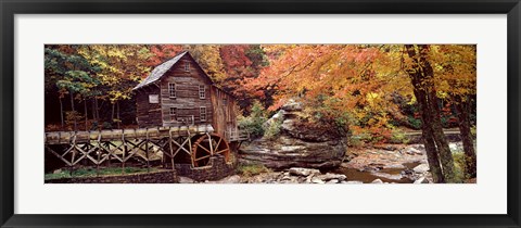 Framed Glade Creek Grist Mill with Autumn Trees, Babcock State Park, West Virginia Print