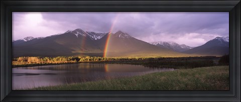 Framed Double rainbow over mountain range, Alberta, Canada Print