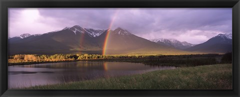 Framed Double rainbow over mountain range, Alberta, Canada Print