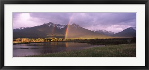 Framed Double rainbow over mountain range, Alberta, Canada Print