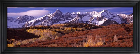 Framed Mountains covered with snow and fall colors, near Telluride, Colorado Print