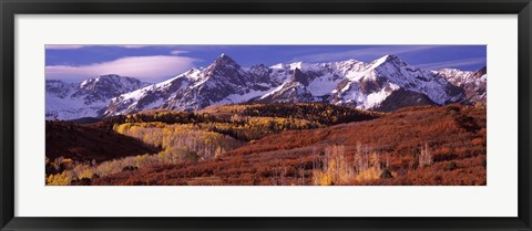 Framed Mountains covered with snow and fall colors, near Telluride, Colorado Print