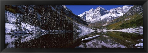 Framed Reflection of a mountain in a lake, Maroon Bells, Aspen, Colorado Print