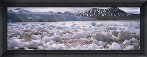 Framed Ice floes in the sea with a glacier in the background, Norway Print