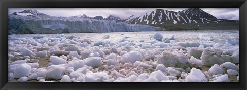 Framed Ice floes in the sea with a glacier in the background, Norway Print