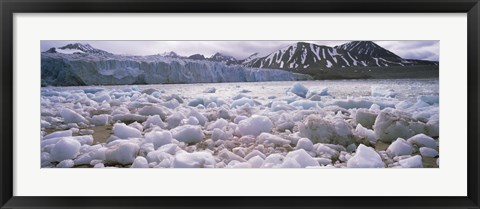 Framed Ice floes in the sea with a glacier in the background, Norway Print