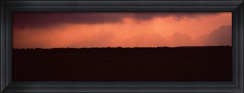 Framed Silhouette of a mountain range at dusk, Teton Range, Grand Teton National Park, Wyoming, USA Print