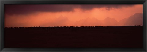 Framed Silhouette of a mountain range at dusk, Teton Range, Grand Teton National Park, Wyoming, USA Print