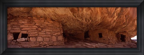 Framed Dwelling structures on a cliff, House Of Fire, Anasazi Ruins, Mule Canyon, Utah, USA Print