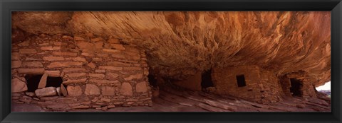 Framed Dwelling structures on a cliff, House Of Fire, Anasazi Ruins, Mule Canyon, Utah, USA Print