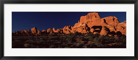 Framed Rock formations on an arid landscape, Arches National Park, Moab, Grand County, Utah, USA Print