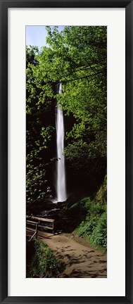 Framed Trail path by a waterfall, Columbia River Gorge, Oregon, USA Print