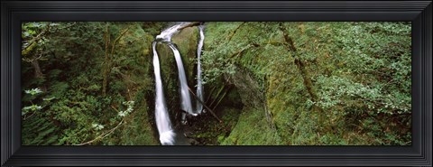 Framed High angle view of a waterfall in a forest, Triple Falls, Columbia River Gorge, Oregon (horizontal) Print