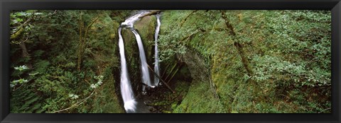 Framed High angle view of a waterfall in a forest, Triple Falls, Columbia River Gorge, Oregon (horizontal) Print