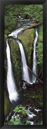 Framed High angle view of a waterfall in a forest, Triple Falls, Columbia River Gorge, Oregon (vertical) Print