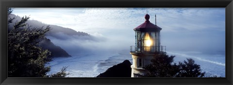 Framed Top of Heceta Head Lighthouse in the Mist, Oregon Print