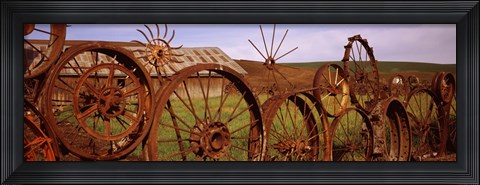 Framed Ffence made of wheels, Palouse, Whitman County, Washington State Print