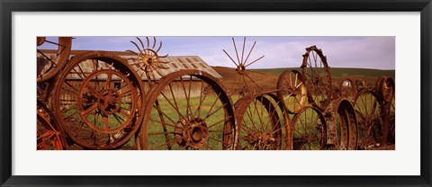 Framed Ffence made of wheels, Palouse, Whitman County, Washington State Print