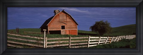 Framed Old barn with a fence in a field, Palouse, Whitman County, Washington State, USA Print