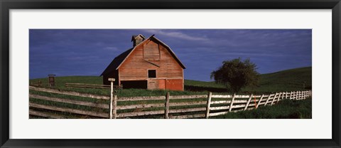 Framed Old barn with a fence in a field, Palouse, Whitman County, Washington State, USA Print