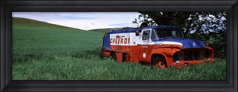 Framed Antique gas truck on a landscape, Palouse, Whitman County, Washington State, USA Print
