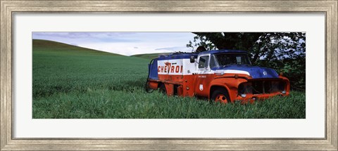 Framed Antique gas truck on a landscape, Palouse, Whitman County, Washington State, USA Print
