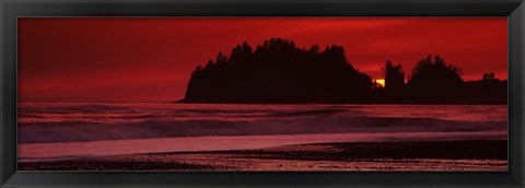 Framed Seastacks at sunset, Second Beach, Washington State Print