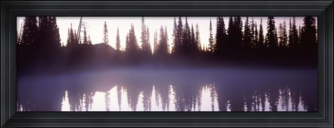 Framed Fog over a lake, Mt Rainier, Pierce County, Washington State Print