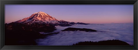 Framed Sea of clouds with mountains in the background, Mt Rainier, Pierce County, Washington State, USA Print