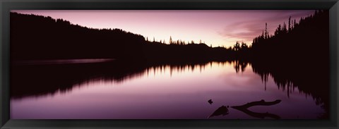 Framed Reflection of trees in a lake, Mt Rainier, Pierce County, Washington State Print