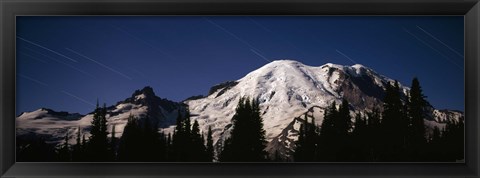 Framed Star trails over mountains, Mt Rainier, Washington State, USA Print