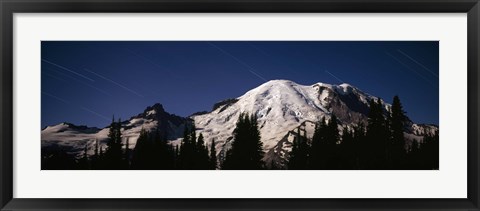 Framed Star trails over mountains, Mt Rainier, Washington State, USA Print