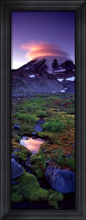 Framed Clouds over a snowcapped mountain, Mt Rainier, Washington State, USA Print