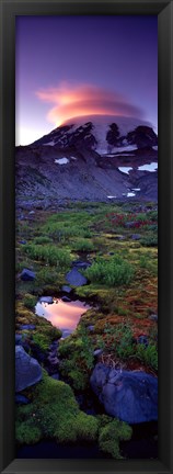 Framed Clouds over a snowcapped mountain, Mt Rainier, Washington State, USA Print