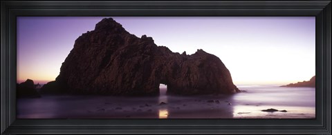 Framed Silhouette of a cliff on the beach, Pfeiffer Beach, Big Sur, California, USA Print