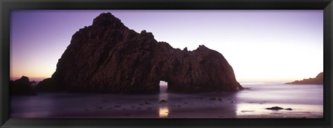 Framed Silhouette of a cliff on the beach, Pfeiffer Beach, Big Sur, California, USA Print