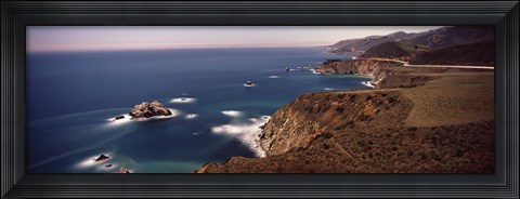 Framed High angle view of a coastline, Big Sur, night time long exposure, California, USA Print