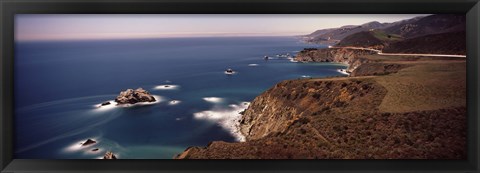 Framed High angle view of a coastline, Big Sur, night time long exposure, California, USA Print