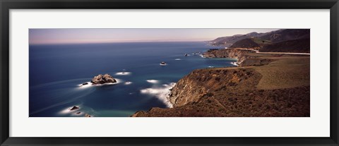 Framed High angle view of a coastline, Big Sur, night time long exposure, California, USA Print