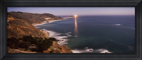 Framed Lighthouse lit up at night, moonlight exposure, Big Sur, California, USA Print