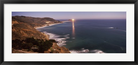 Framed Lighthouse lit up at night, moonlight exposure, Big Sur, California, USA Print