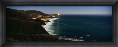 Framed Lighthouse at the coast, moonlight exposure, Big Sur, California, USA Print