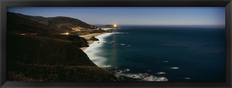 Framed Lighthouse at the coast, moonlight exposure, Big Sur, California, USA Print