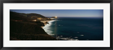 Framed Lighthouse at the coast, moonlight exposure, Big Sur, California, USA Print