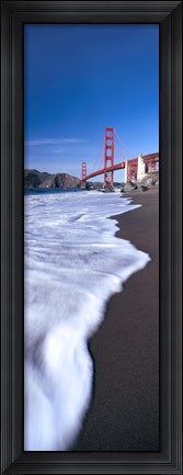 Framed Water surf under a suspension bridge, Golden Gate Bridge, San Francisco Bay, San Francisco, California, USA Print