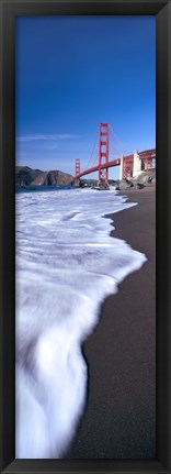 Framed Water surf under a suspension bridge, Golden Gate Bridge, San Francisco Bay, San Francisco, California, USA Print