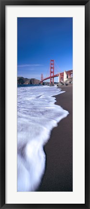 Framed Water surf under a suspension bridge, Golden Gate Bridge, San Francisco Bay, San Francisco, California, USA Print