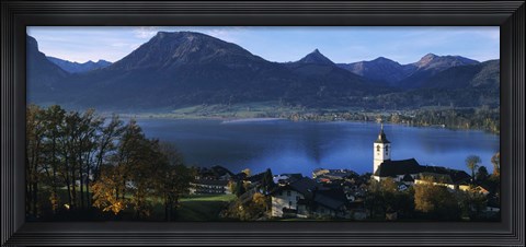 Framed Village at the lakeside, Wolfgangsee, Salzkammergut, Austria Print
